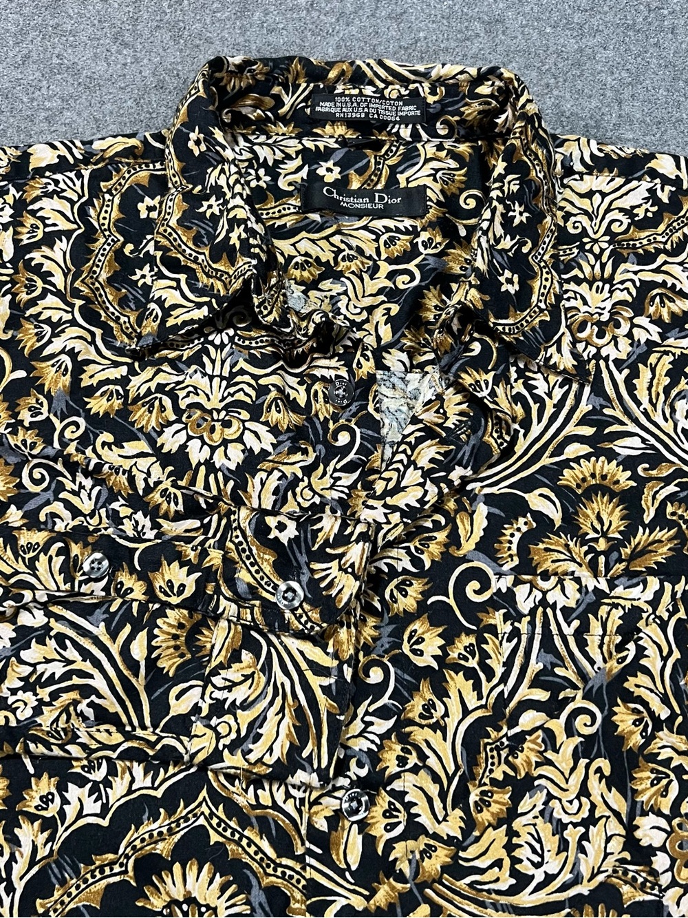 Vintage Christian Dior Black/Gold Baroque Style Floral Paisley Men’s Size Medium